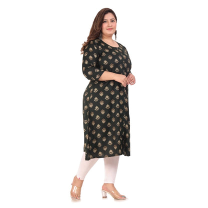 Generic Women's Office wear Floral Printed Capsule A-Line Kurti (Green)