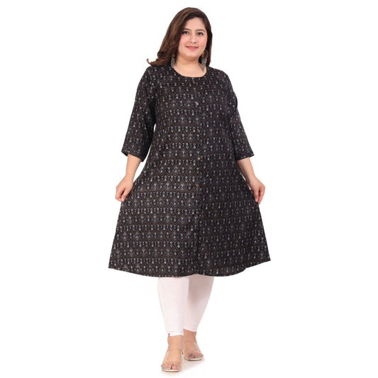 Generic Women's Office wear Floral Printed Capsule A-Line Kurti (Black)