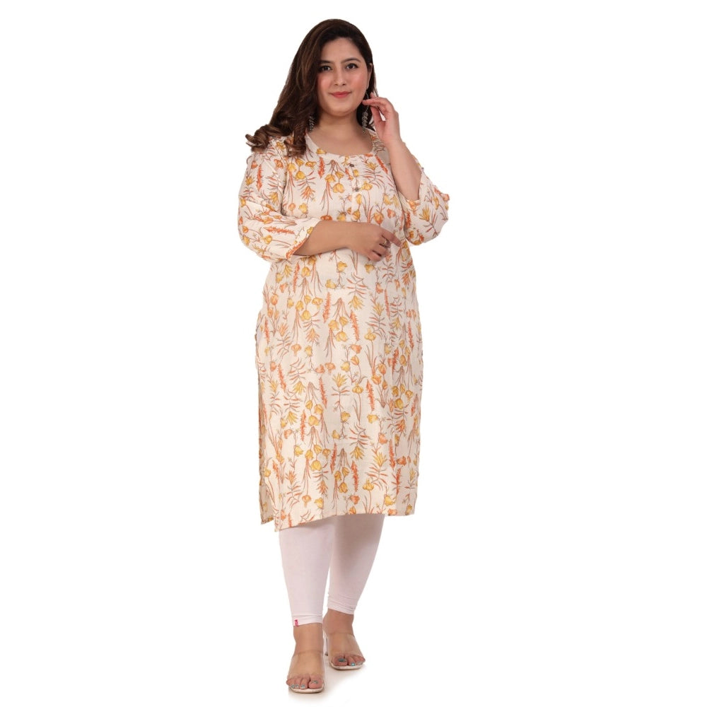 Generic Women's Office wear Floral Printed Capsule Straight Kurti (Orange)