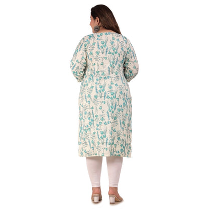 Generic Women's Office wear Floral Printed Capsule Straight Kurti (Light Green)