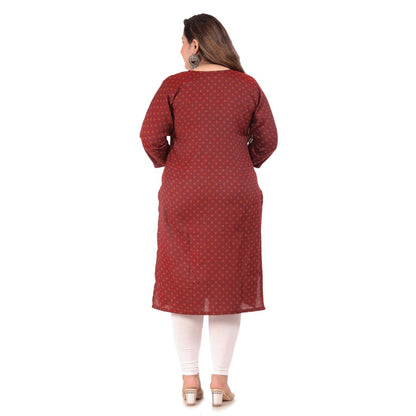 Generic Women's Office wear Bandhini Printed Capsule Straight Kurti (Maroon)