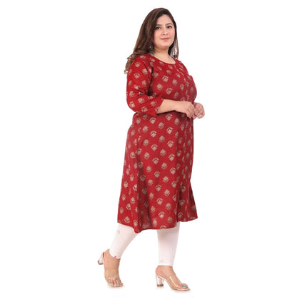 Generic Women's Office wear Floral Printed Capsule A-Line Kurti (Maroon)