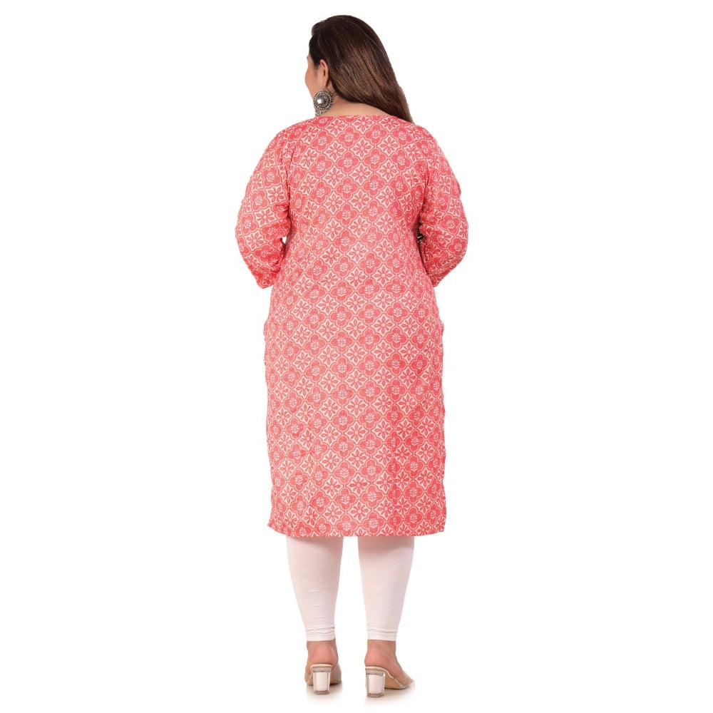 Generic Women's Office wear Designer Printed Capsule Straight Kurti (Pink)