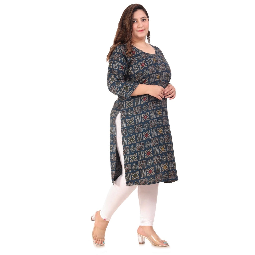 Generic Women's Office wear Designer Printed Capsule Straight Kurti (Dark Green)