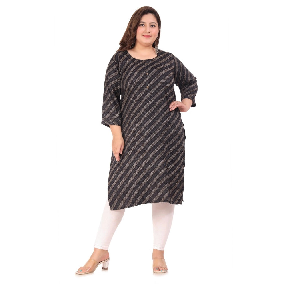 Generic Women's Office wear Stripe Capsule Straight Kurti (Black)