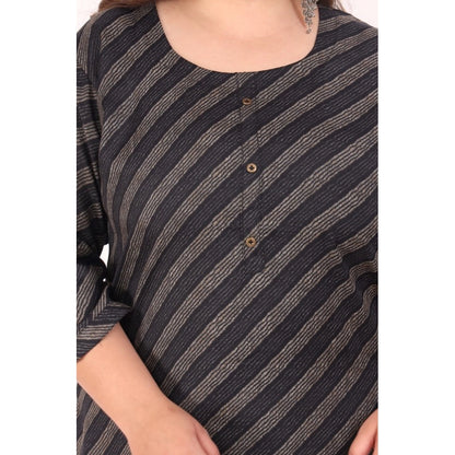 Generic Women's Office wear Stripe Capsule Straight Kurti (Black)