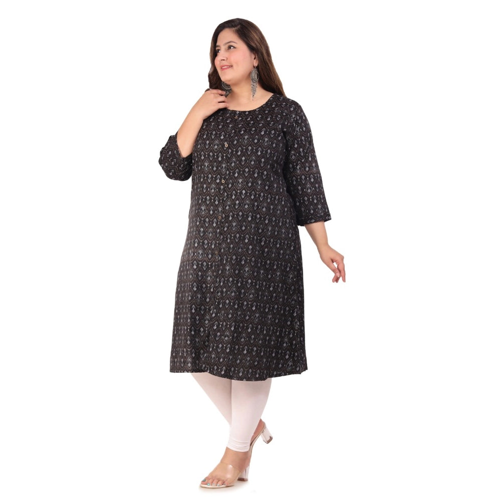 Generic Women's Office wear Floral Printed Capsule A-Line Kurti (Black)