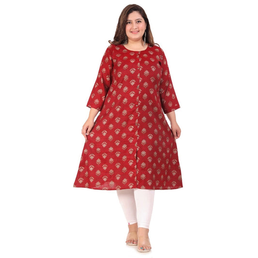 Generic Women's Office wear Floral Printed Capsule A-Line Kurti (Maroon)