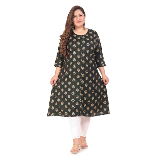 Generic Women's Office wear Floral Printed Capsule A-Line Kurti (Green)