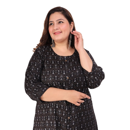 Generic Women's Office wear Floral Printed Capsule A-Line Kurti (Black)