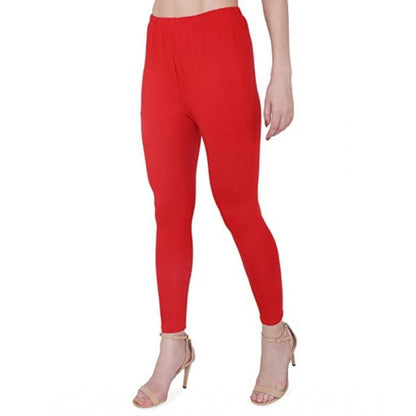 Generic Women's Cotton Stretchable Skin Fit Ankle Length Leggings (Red)