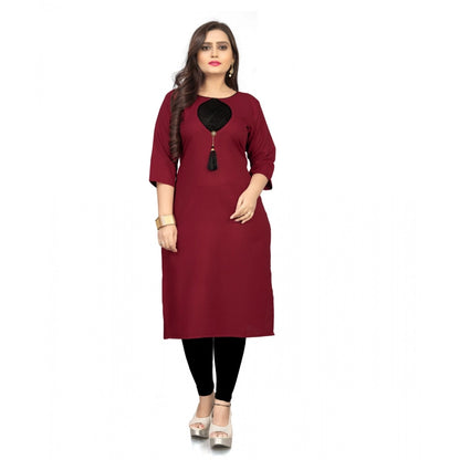 Generic Women's Cotton Solid A-Line Kurti (Maroon)