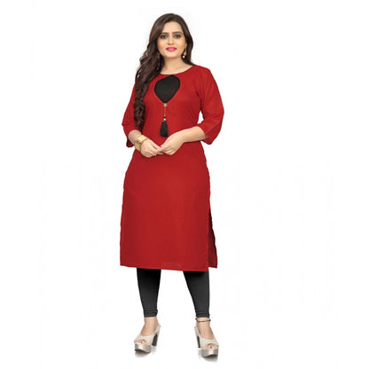 Generic Women's Cotton Solid A-Line Kurti (Red)