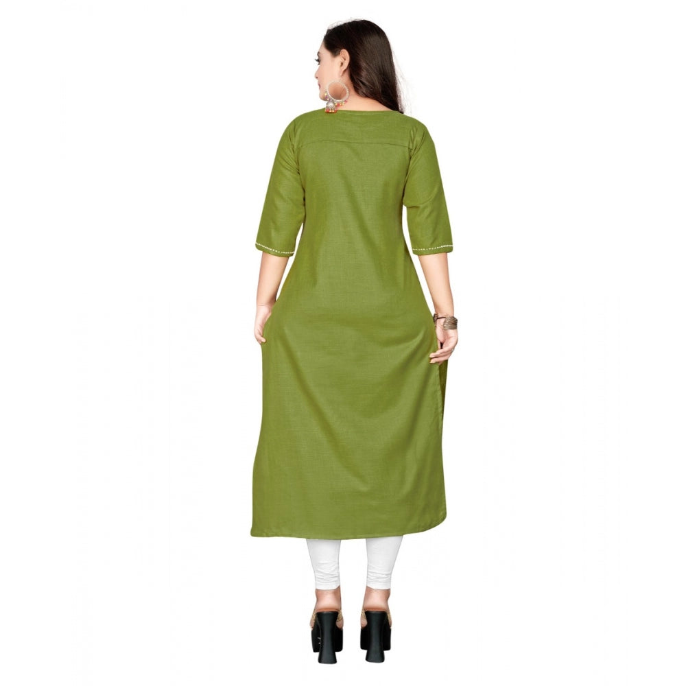 Generic Women's Cotton Embroidery Straight Kurti (Light Green)