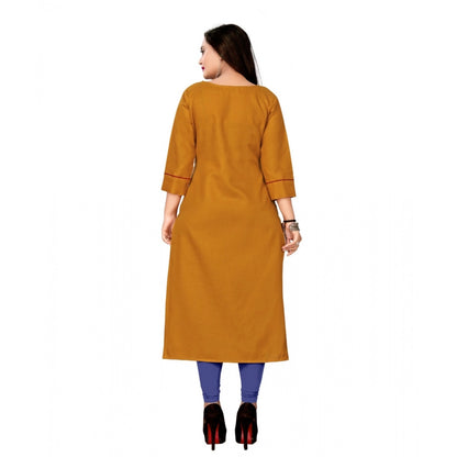 Generic Women's Cotton Embroidery Straight Kurti (Mustard Yellow)