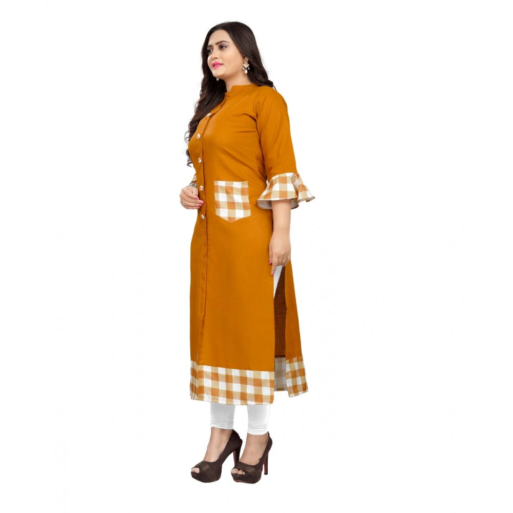 Generic Women's Cotton Digital Printed Straight Kurti (Mustard Yellow)