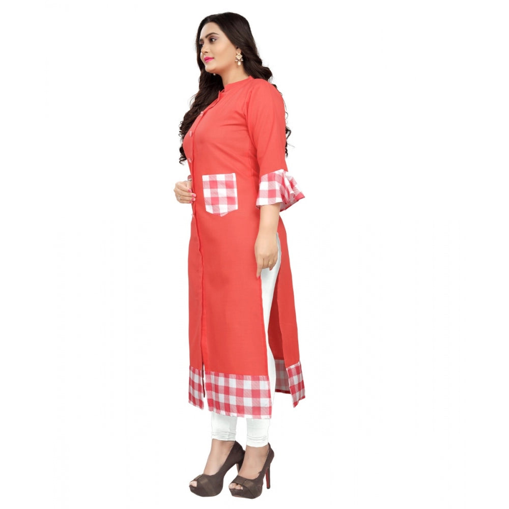 Generic Women's Cotton Digital Printed Straight Kurti (Peach)