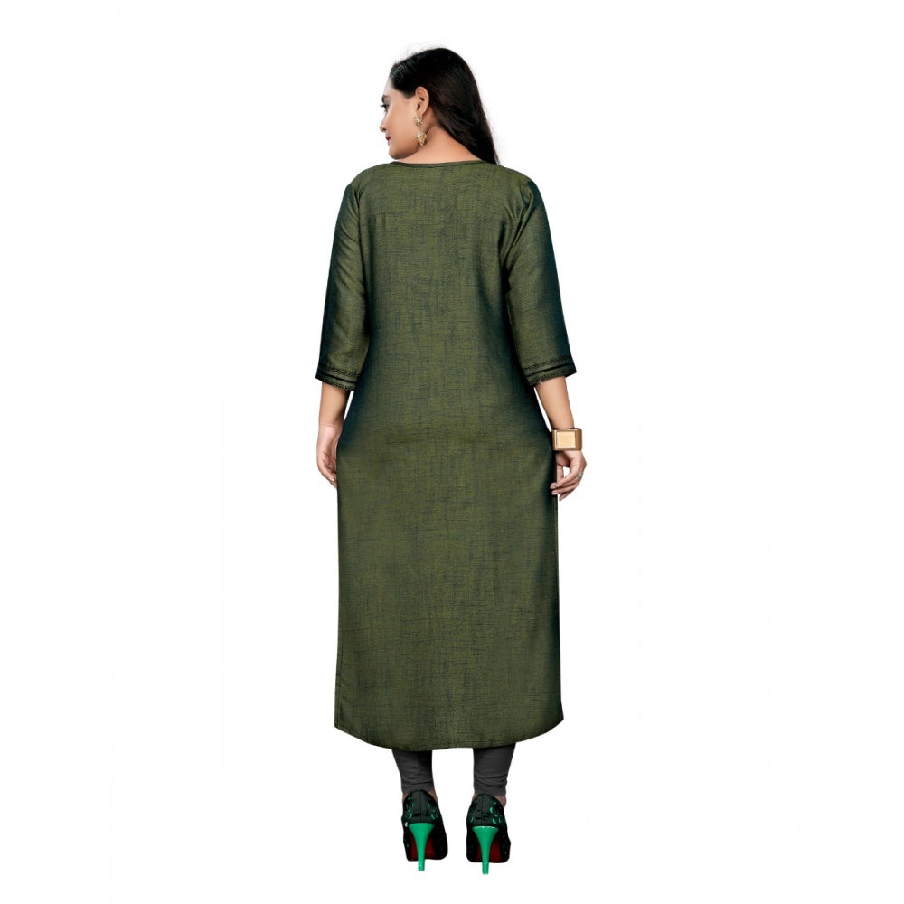 Generic Women's Cotton Embroidery Straight Kurti (Green)