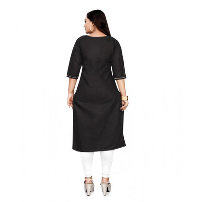 Generic Women's Cotton Solid A-Line Kurti (Black)