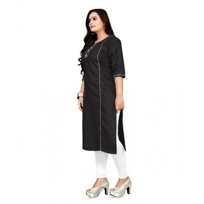 Generic Women's Cotton Solid A-Line Kurti (Black)