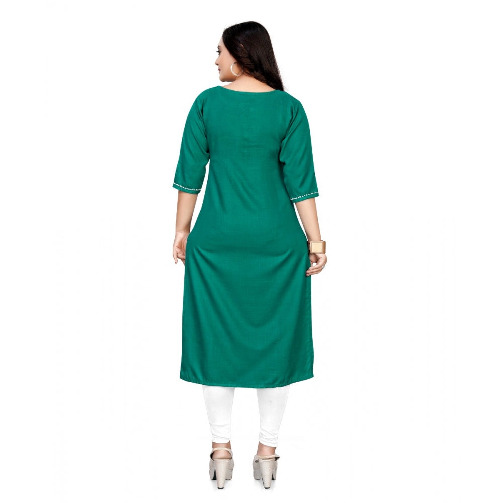 Generic Women's Cotton Solid A-Line Kurti (Turquoise Green)