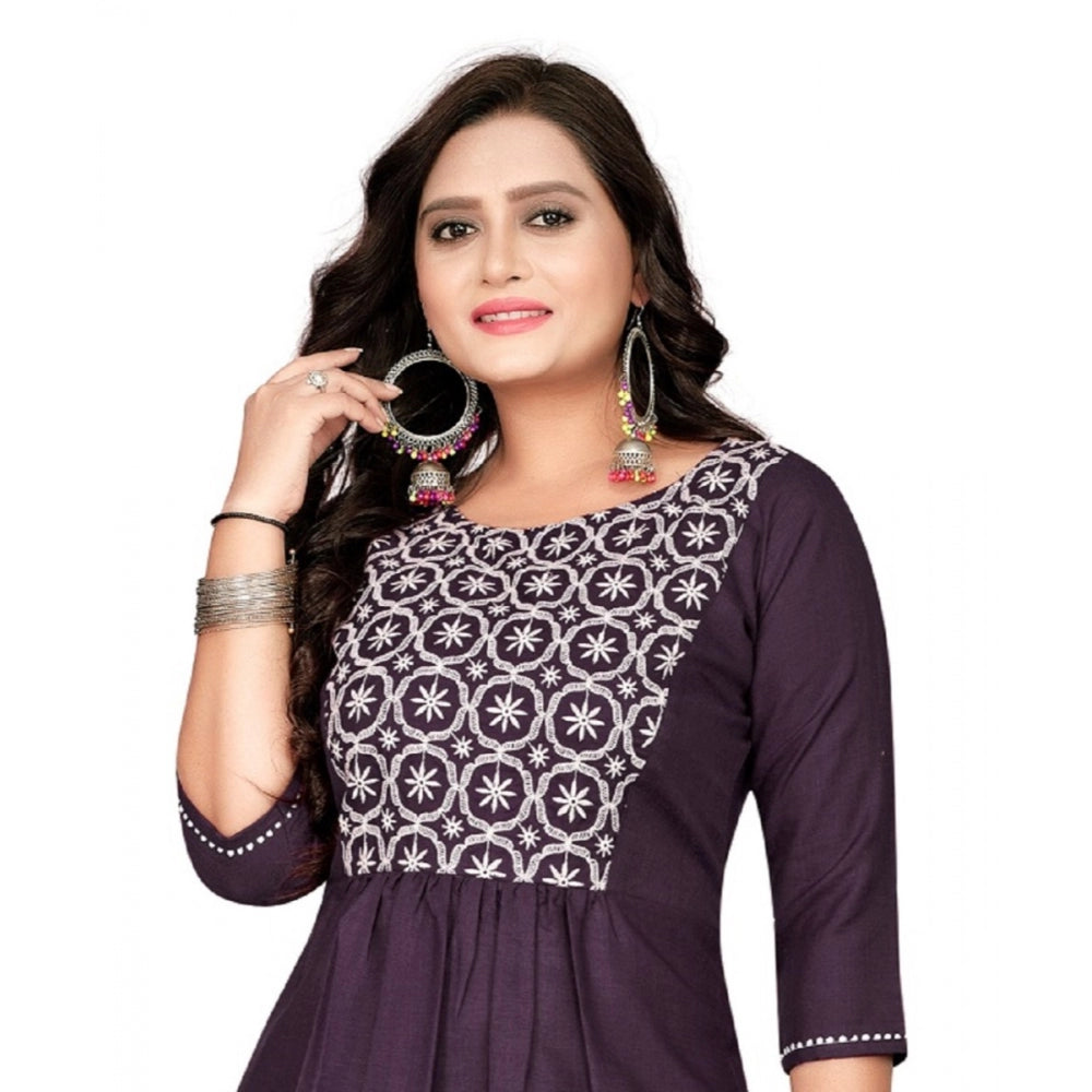 Generic Women's Cotton Embroidery Straight Kurti (Black)