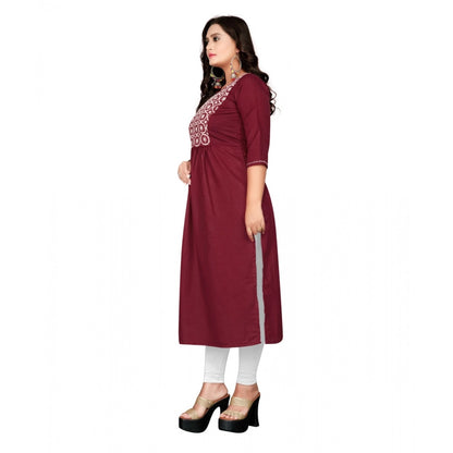 Generic Women's Cotton Embroidery Straight Kurti (Maroon)