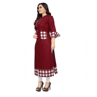 Generic Women's Cotton Digital Printed Straight Kurti (Maroon)