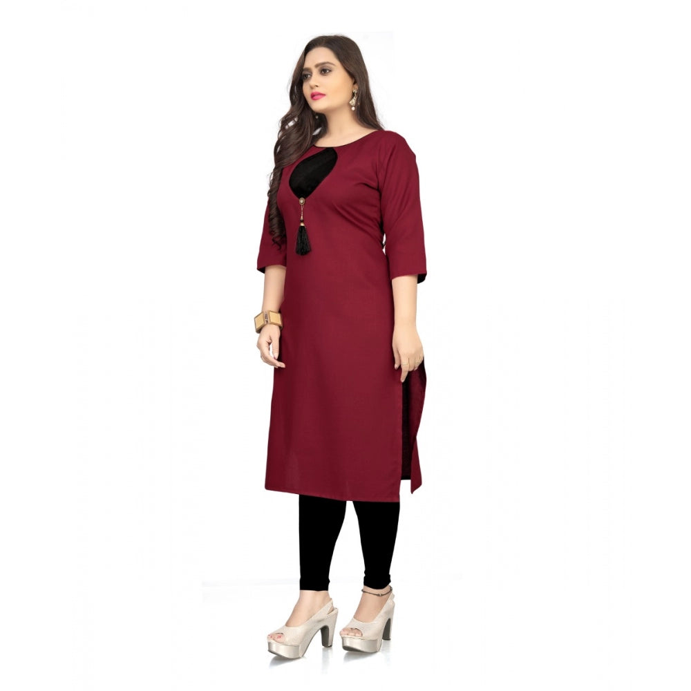 Generic Women's Cotton Solid A-Line Kurti (Maroon)