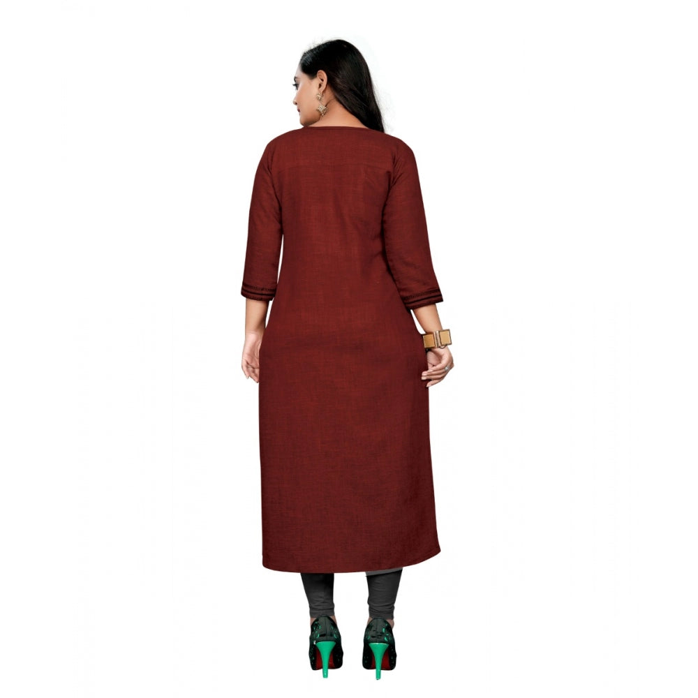 Generic Women's Cotton Embroidery Straight Kurti (Maroon)