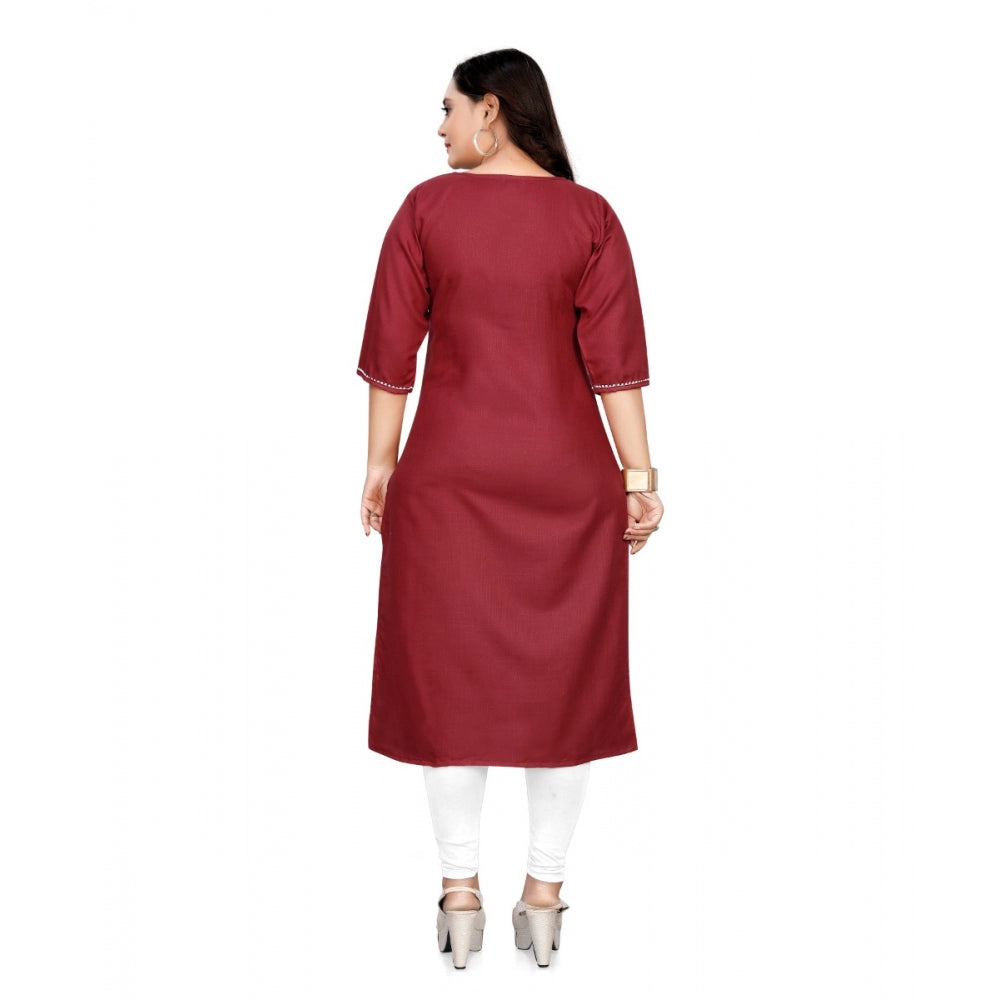 Generic Women's Cotton Solid A-Line Kurti (Maroon)