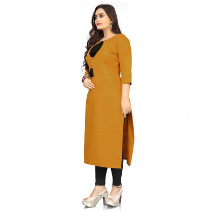 Generic Women's Cotton Solid A-Line Kurti (Mustard Yellow)