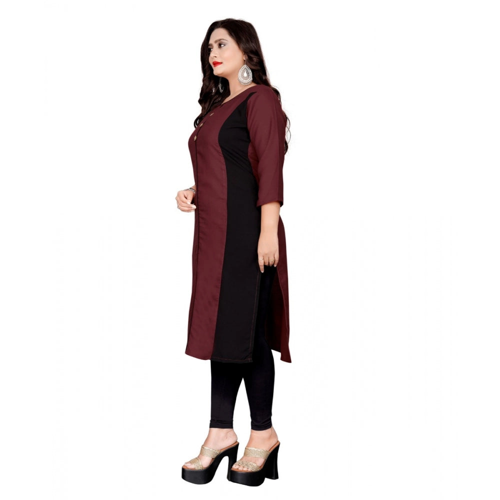 Generic Women's Cotton Solid Straight Kurti (Brown)