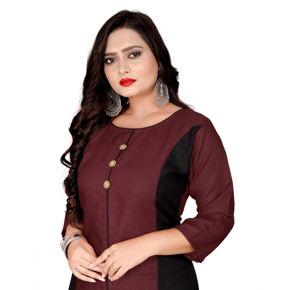 Generic Women's Cotton Solid Straight Kurti (Brown)