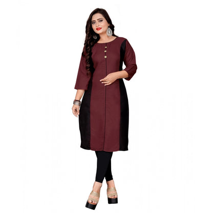 Generic Women's Cotton Solid Straight Kurti (Brown)