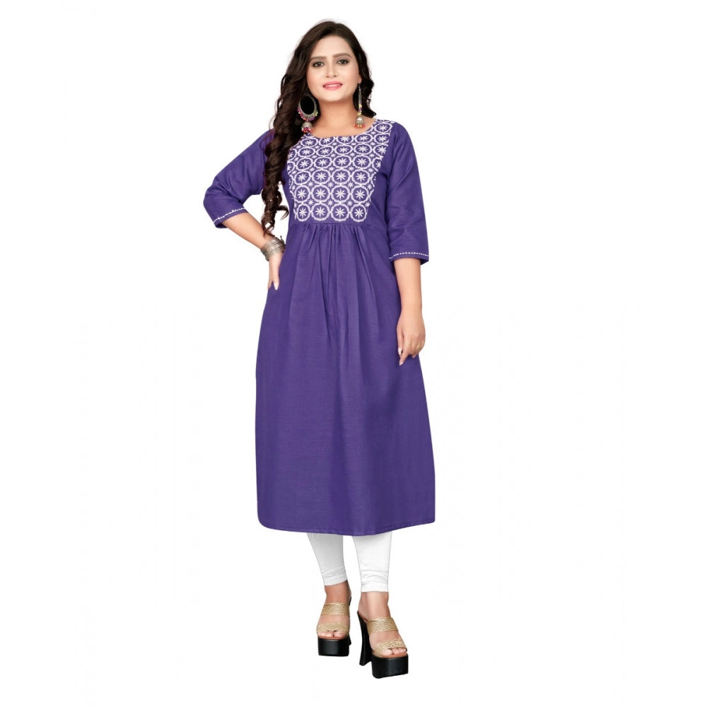 Generic Women's Cotton Embroidery Straight Kurti (Purple)