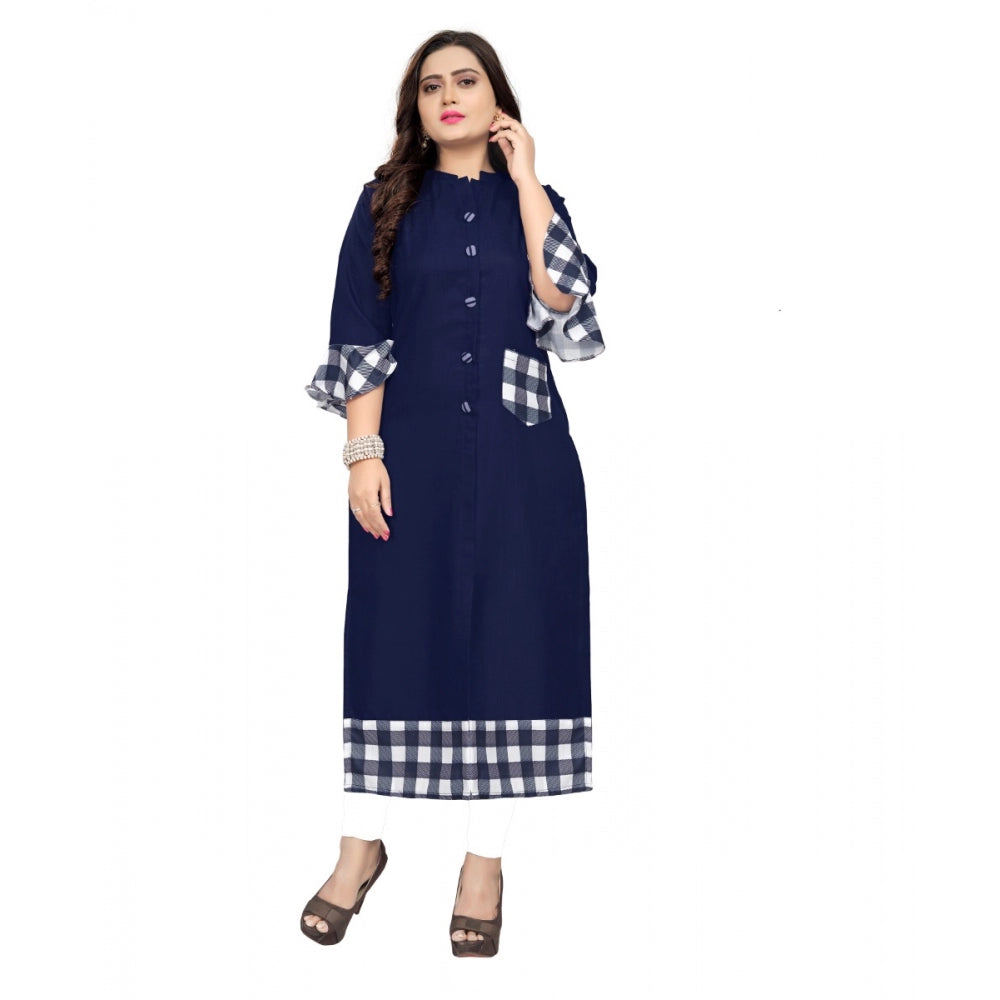 Generic Women's Cotton Digital Printed Straight Kurti (Navy Blue)