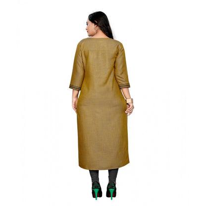 Generic Women's Cotton Embroidery Straight Kurti (Mustard Yellow)