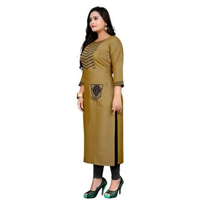 Generic Women's Cotton Embroidery Straight Kurti (Mustard Yellow)