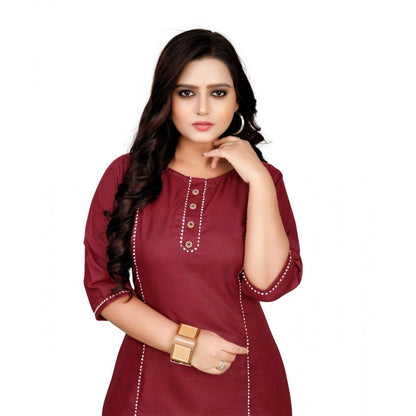 Generic Women's Cotton Solid A-Line Kurti (Maroon)