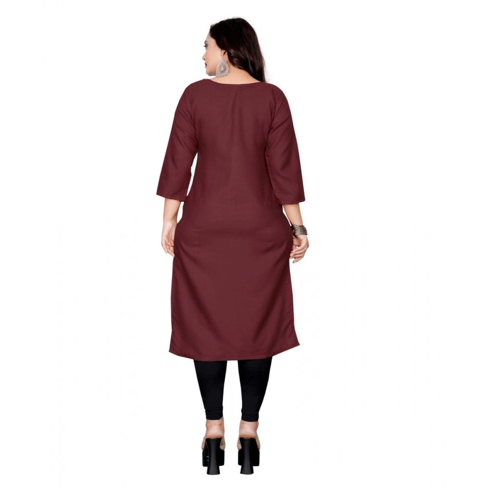 Generic Women's Cotton Solid Straight Kurti (Brown)