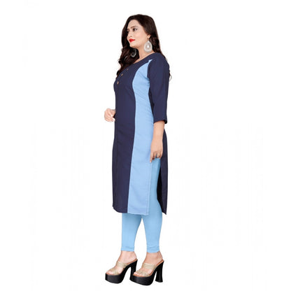 Generic Women's Cotton Solid Straight Kurti (Navy Blue)