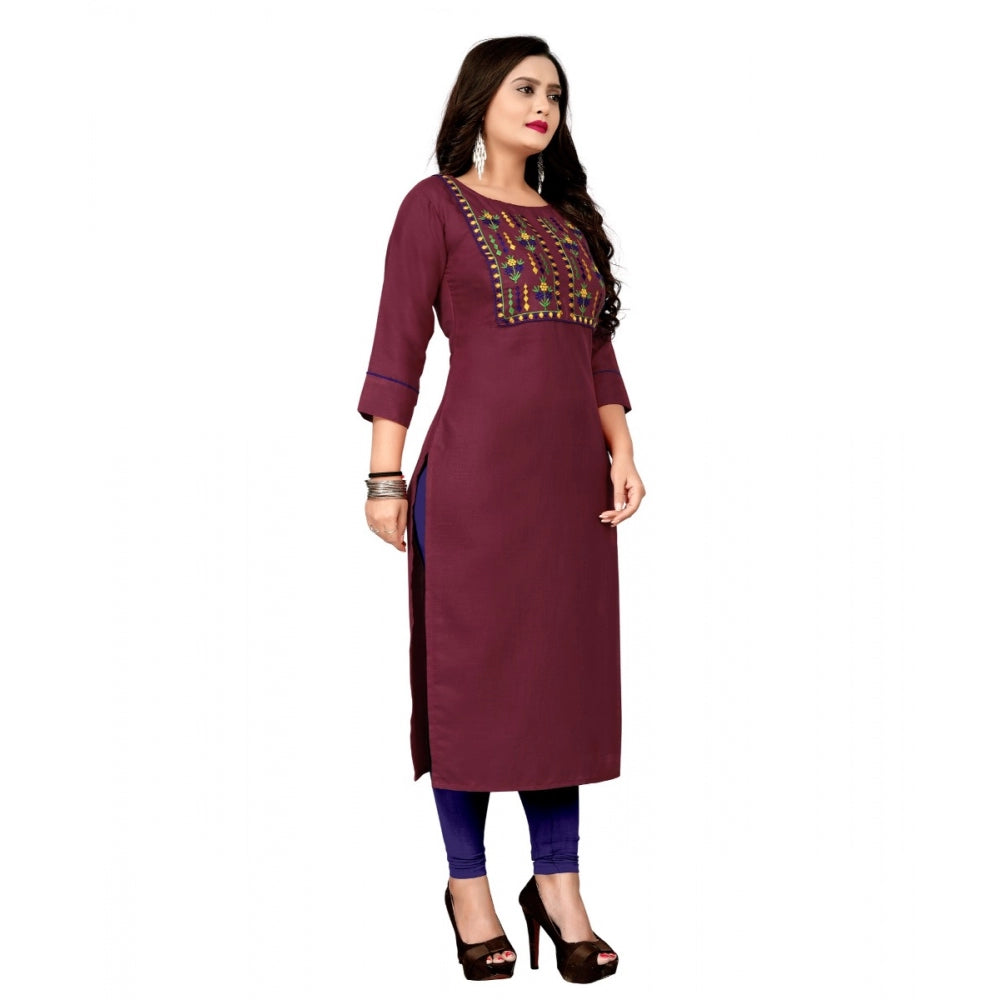 Generic Women's Cotton Embroidery Straight Kurti (Maroon)