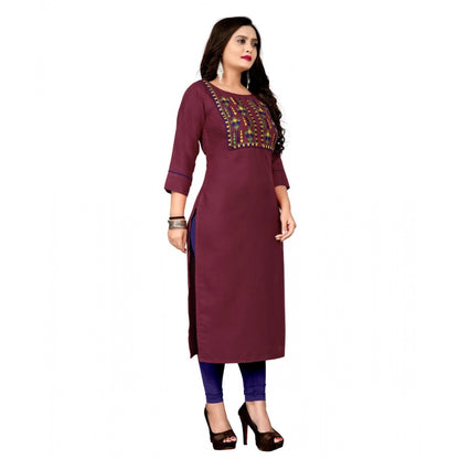 Generic Women's Cotton Embroidery Straight Kurti (Maroon)