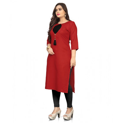 Generic Women's Cotton Solid A-Line Kurti (Red)