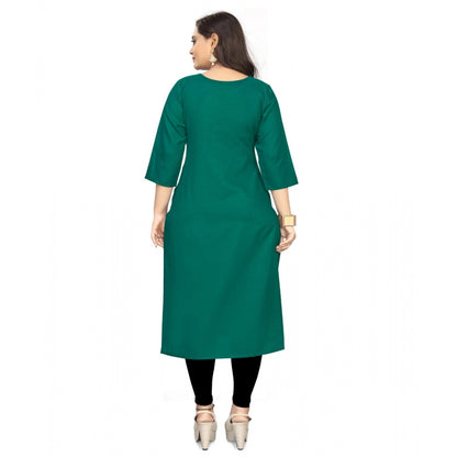 Generic Women's Cotton Solid A-Line Kurti (Green)