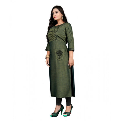 Generic Women's Cotton Embroidery Straight Kurti (Green)