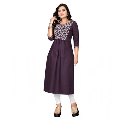 Generic Women's Cotton Embroidery Straight Kurti (Black)