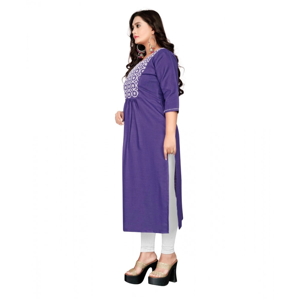 Generic Women's Cotton Embroidery Straight Kurti (Purple)