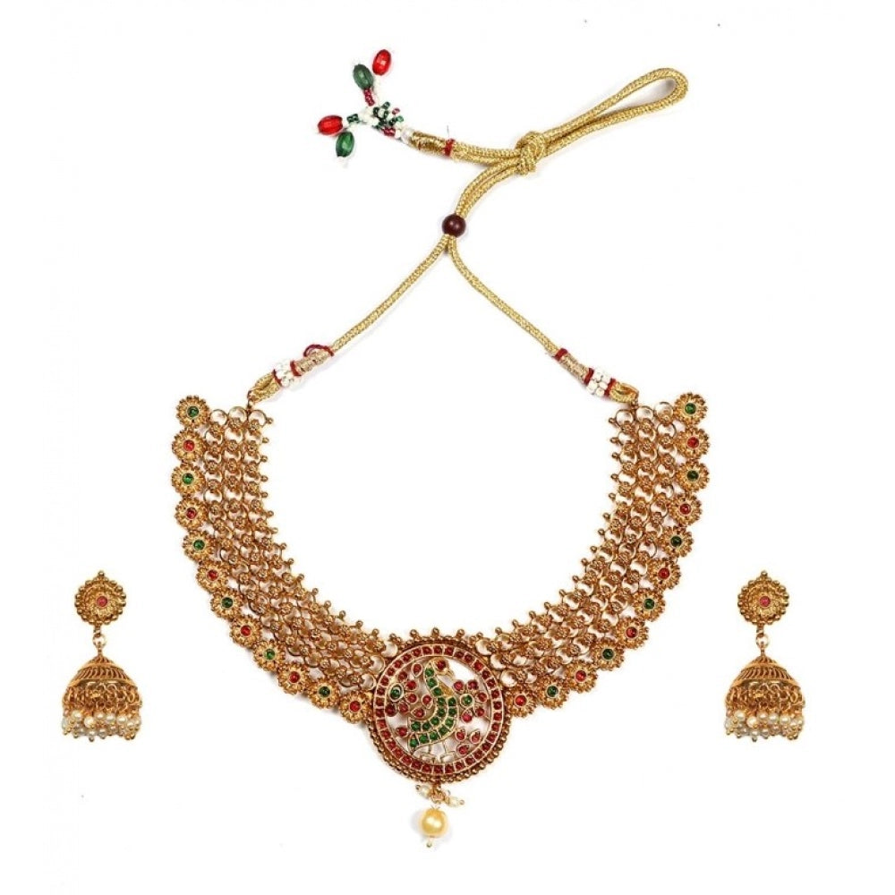 Generic Women's Gold Plated Necklace and Earrings Set with Meenakari Work (Multi Color, Free Size)